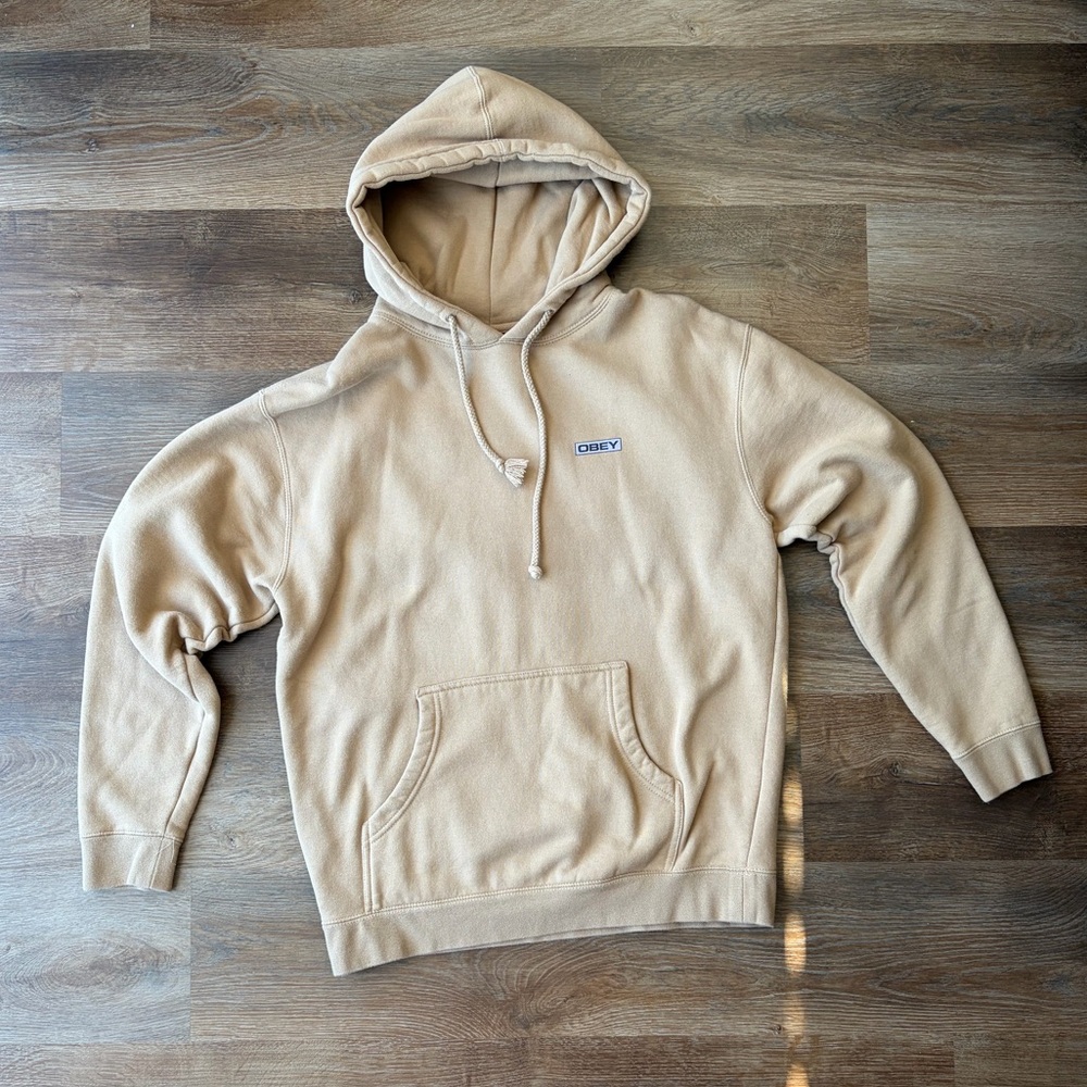 Obey Tan Hoodie with Purple Logo